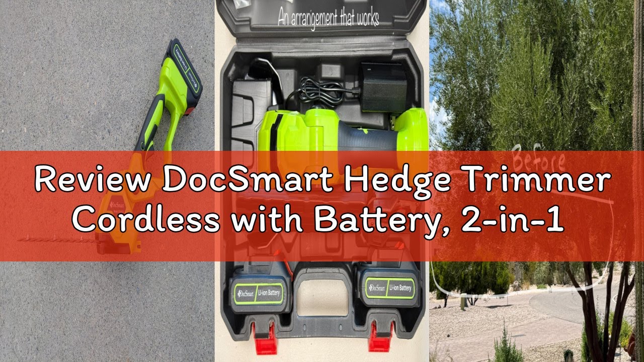 Review DocSmart Hedge Trimmer Cordless with Battery, 2-in-1 Electric Handheld Grass Shear Cutter wit
