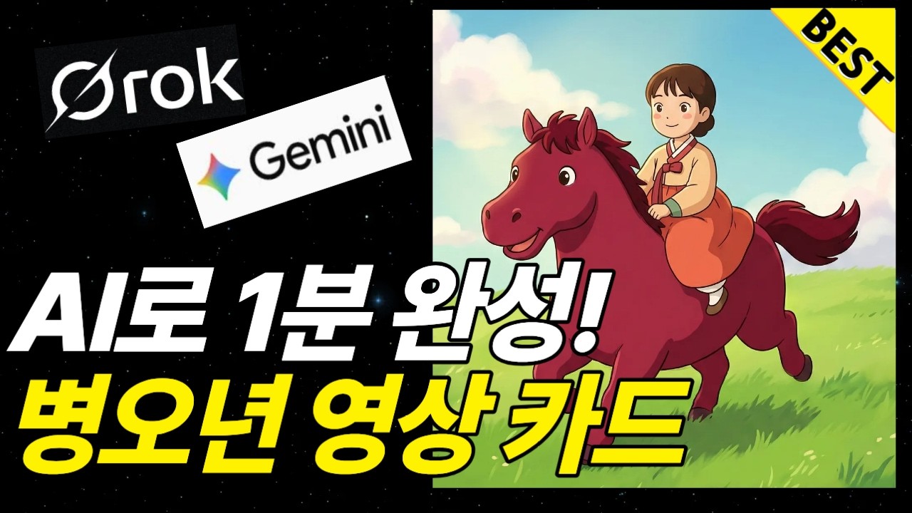 붉은말의 해 새해 카드 동영상 AI로 1분 만에 만들기(새해 영상, Grok, 제미나이, 나노바나나, AI 실습)