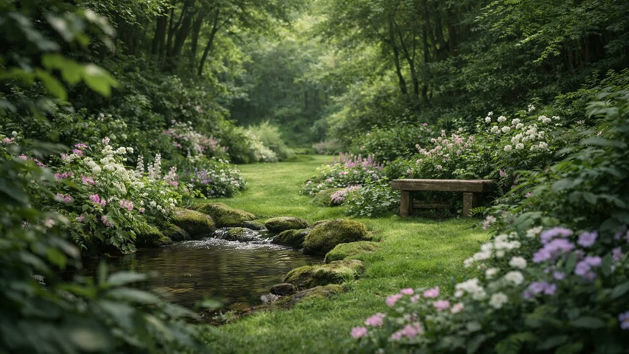 A Quiet Private Garden with Gentle Stream🌿 Soft Piano & Water Sounds for Deep Sleep & Healing