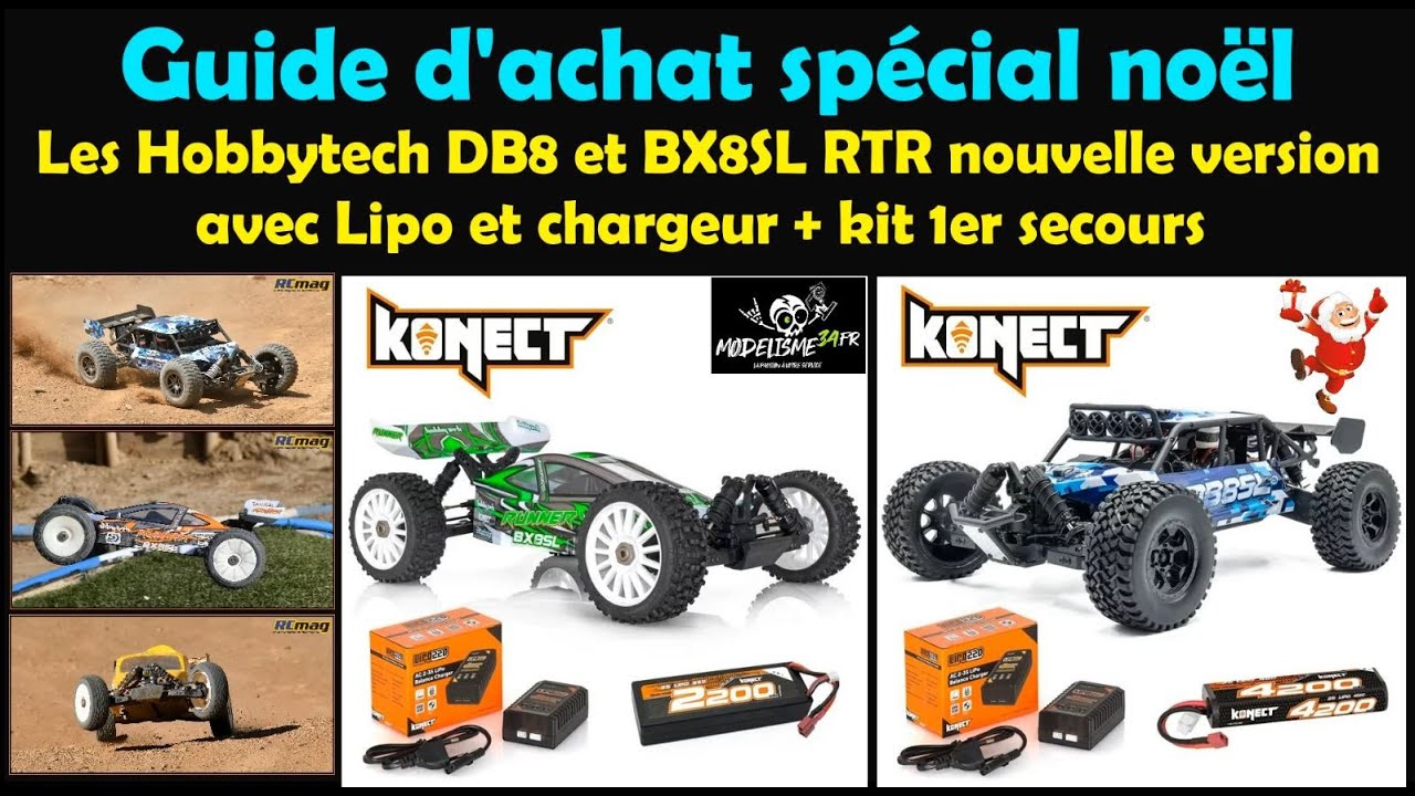 Les DB8 et BX8SL de chez Hobbytech en version Lipo, chargeur et kit 1er secours. Spécial noël 2023