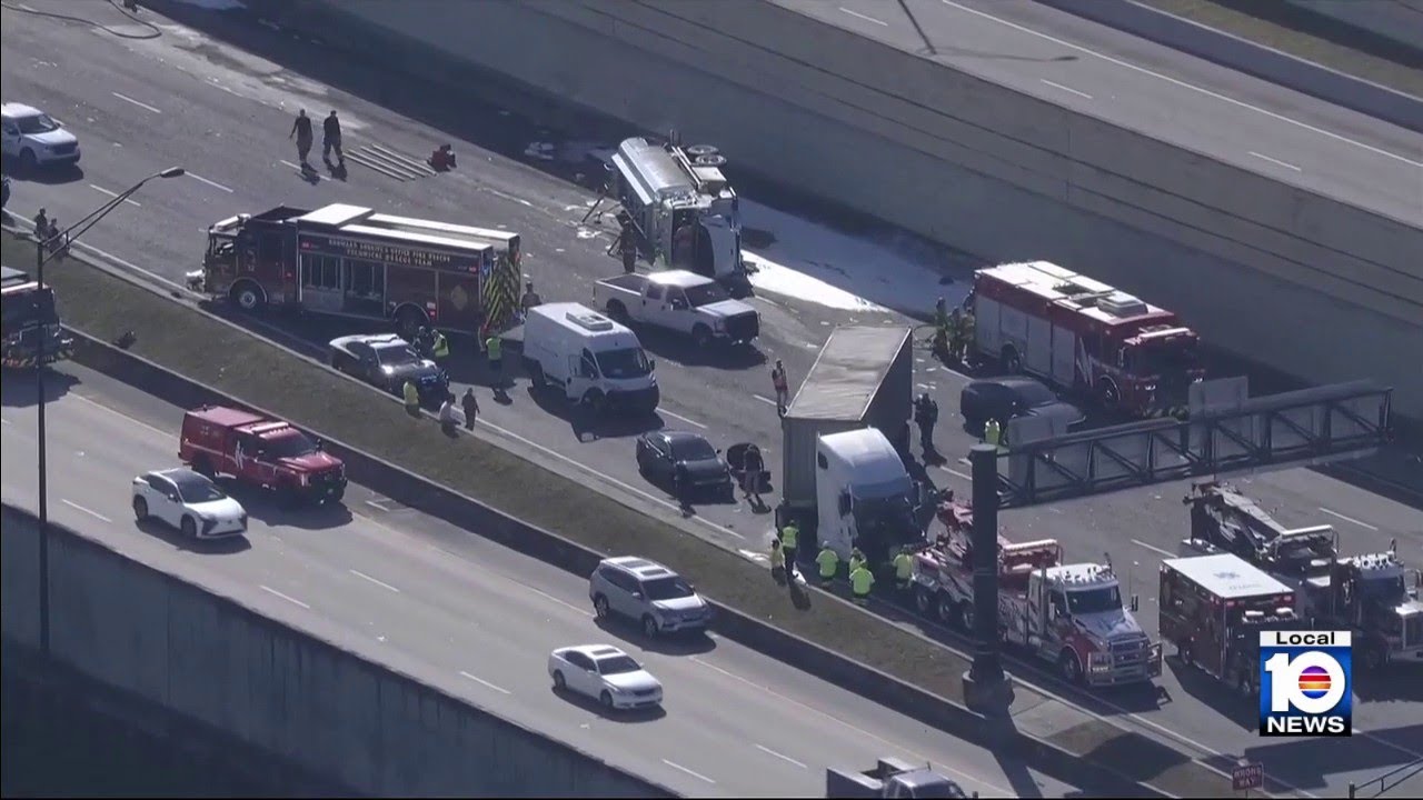 Tanker truck crash creates traffic nightmare on I-595 in Davie
