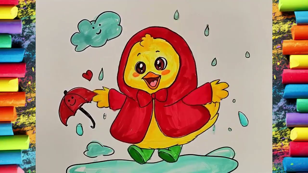 Cute Chick Drawing Tutorial | How to Draw with Raincoat & Boots