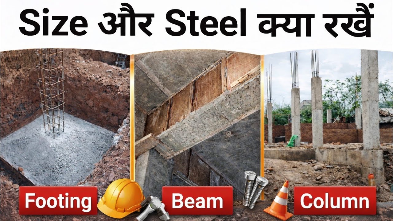Column ,Beam & Footing size fr G+1 | G+2 ' G+3 & G+4 house | Steel complete detail | Thumb rule 2026