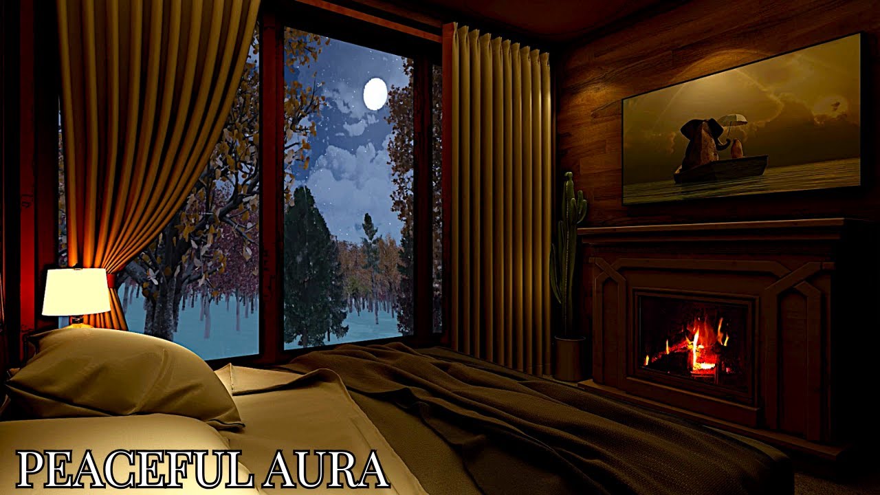 Moonlit Cozy Bedroom with Fireplace 🌙🔥 Soft Piano Music for Deep Sleep & Relaxation | Night Ambience