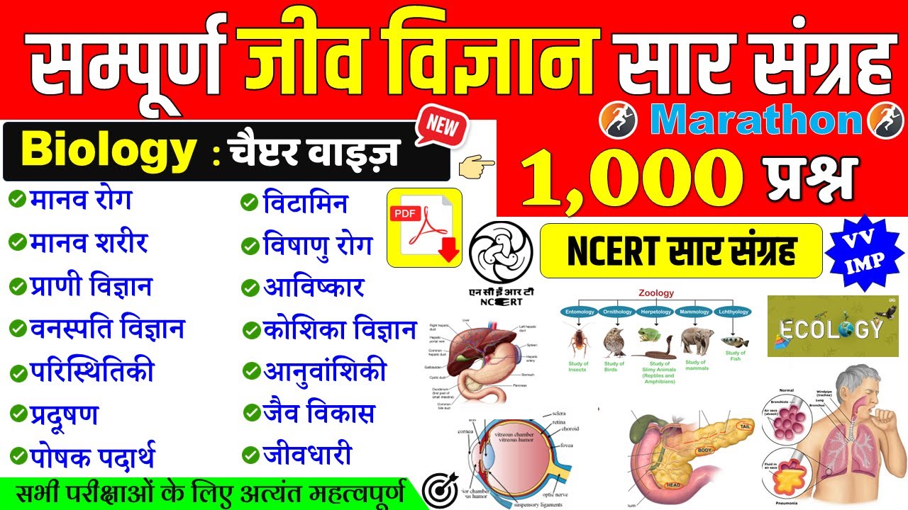 BIOLOGY : TOP 1,000 Questions | NCERT सार संग्रह | जीव विज्ञान के 1000 महत्वपूर्ण प्रश्न ALL EXAM