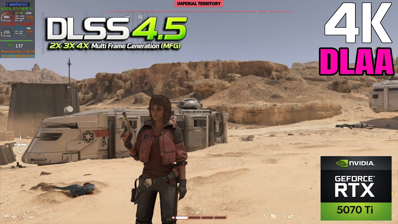 NVIDIA DLSS 4.5 (310.5.3) in STAR WARS Outlaws - 4K DLAA - 2X, 3X, & 4X MFG - RTX 5070 Ti