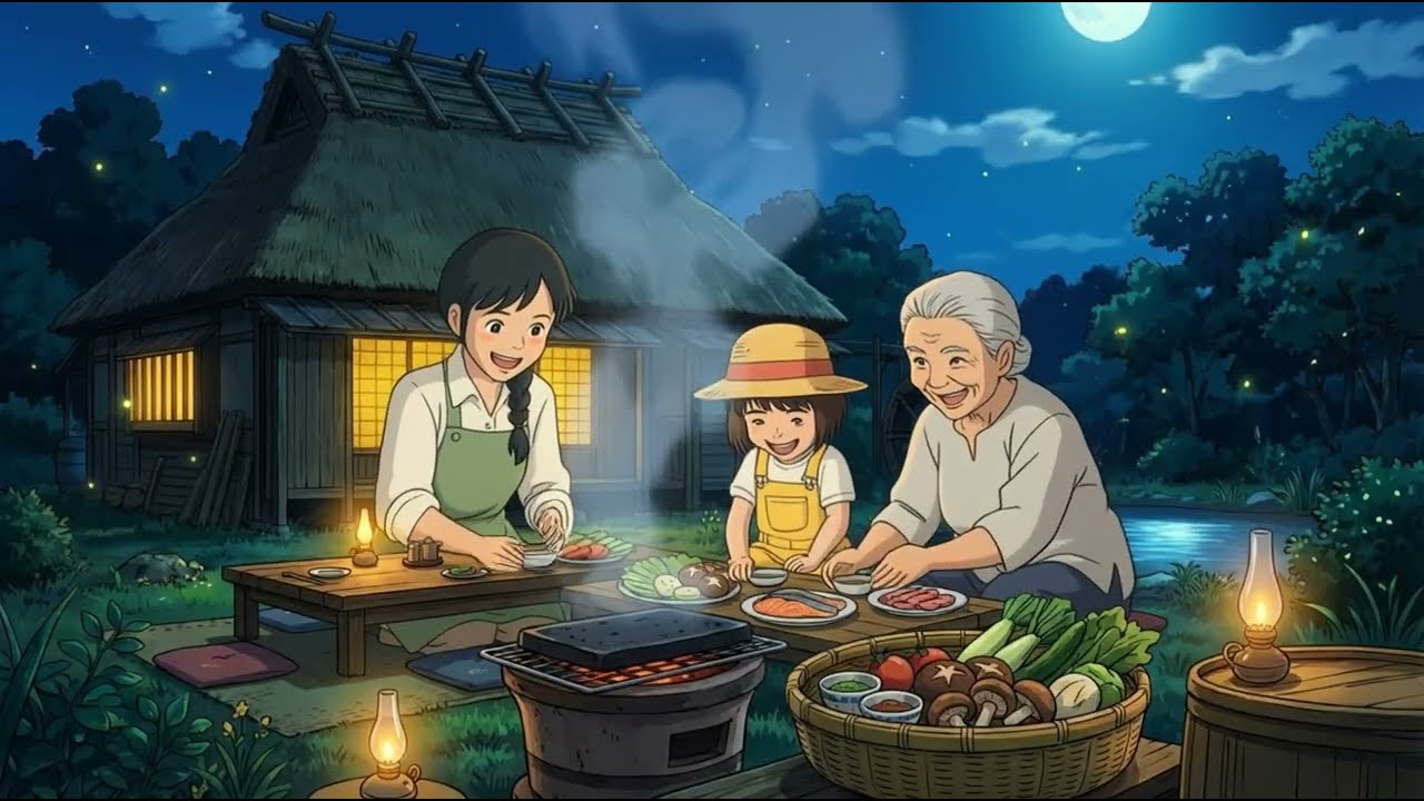Stone grill from nature#ghiblilofi #animation #studioghibli #anime #asmr #asmrvideo