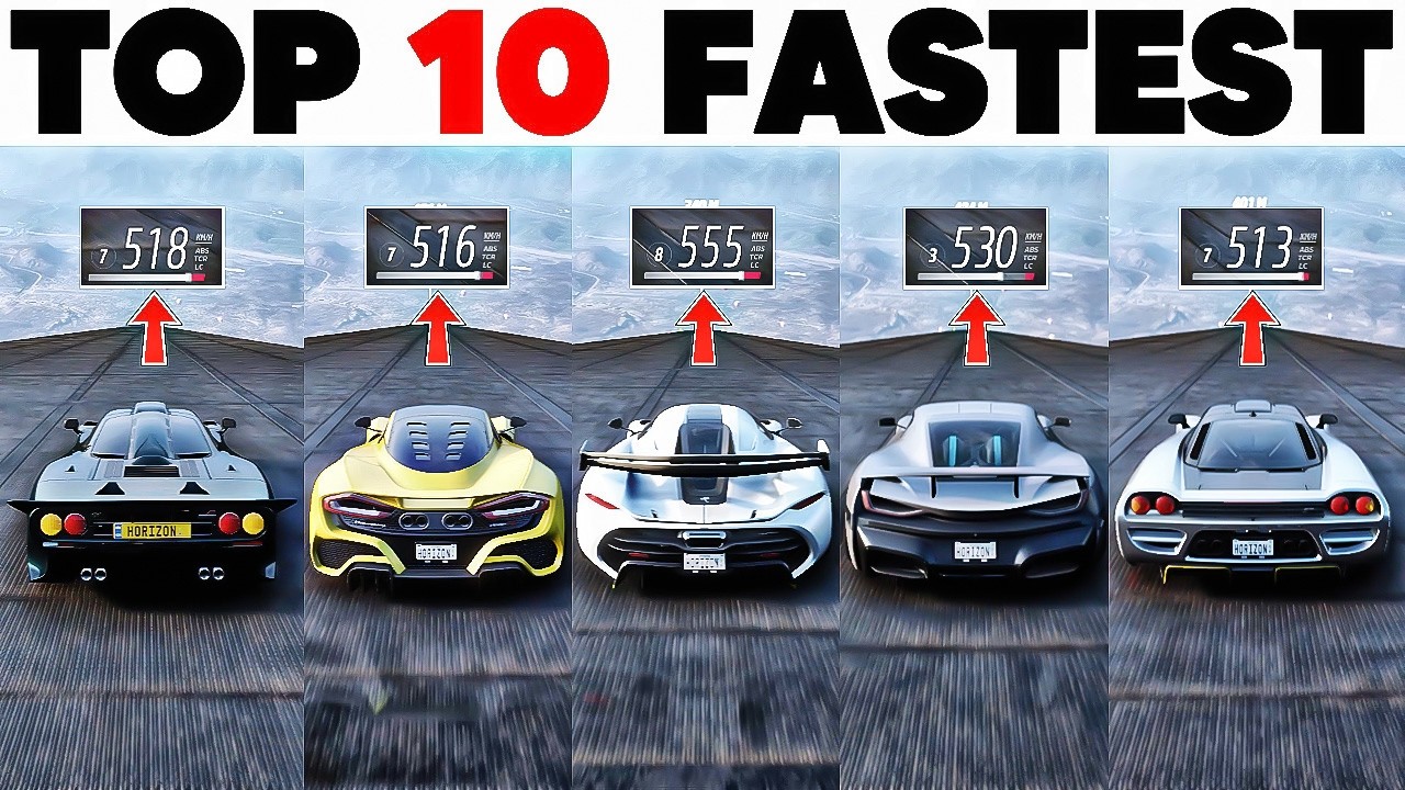 TOP 10 FASTEST CARS IN FORZA HORIZON 5 | EXTREME DOWNHILL TOP SPEED + INSANE JUMP!