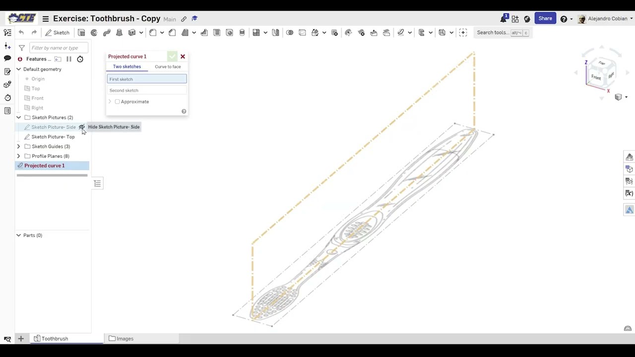 Зубная щетка Onshape (усовершенствованная конструкция деталей)