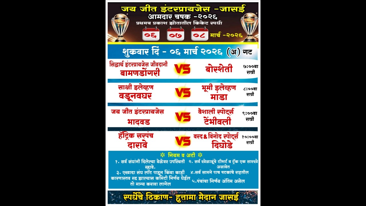 जय जीत इंटरप्रायजेस - जासई आयोजित, आमदार चषक - २०२६.