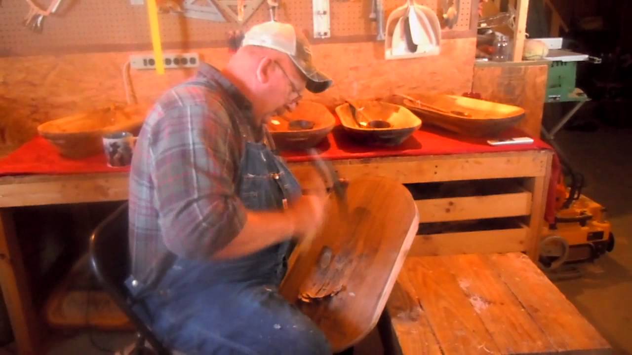 Dough bowl maker, Tim Nester demonstrates his bowl carving technique