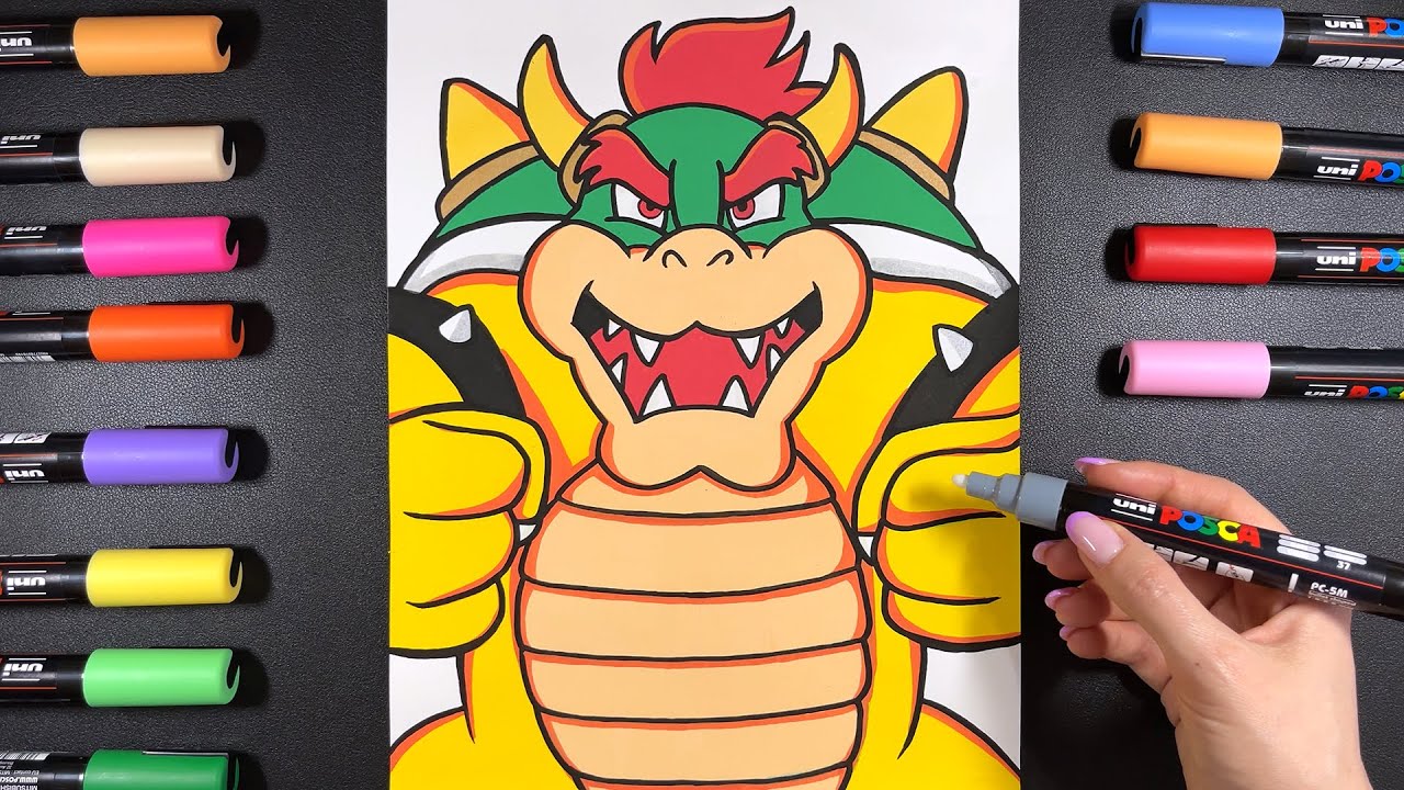 How to Draw BOWSER | Step by Step Drawing Tutorial | Posca Markers