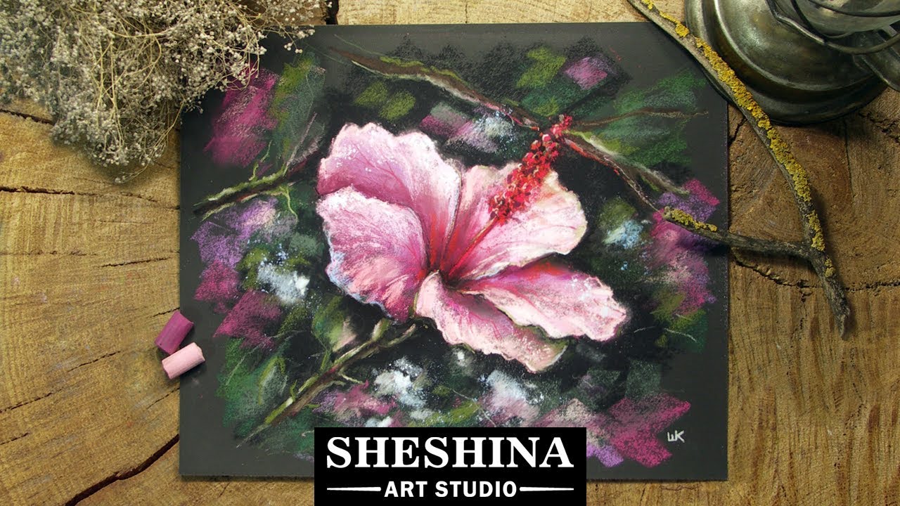 How to draw a Hibiscus flower with soft pastels 🎨 FLOWERS