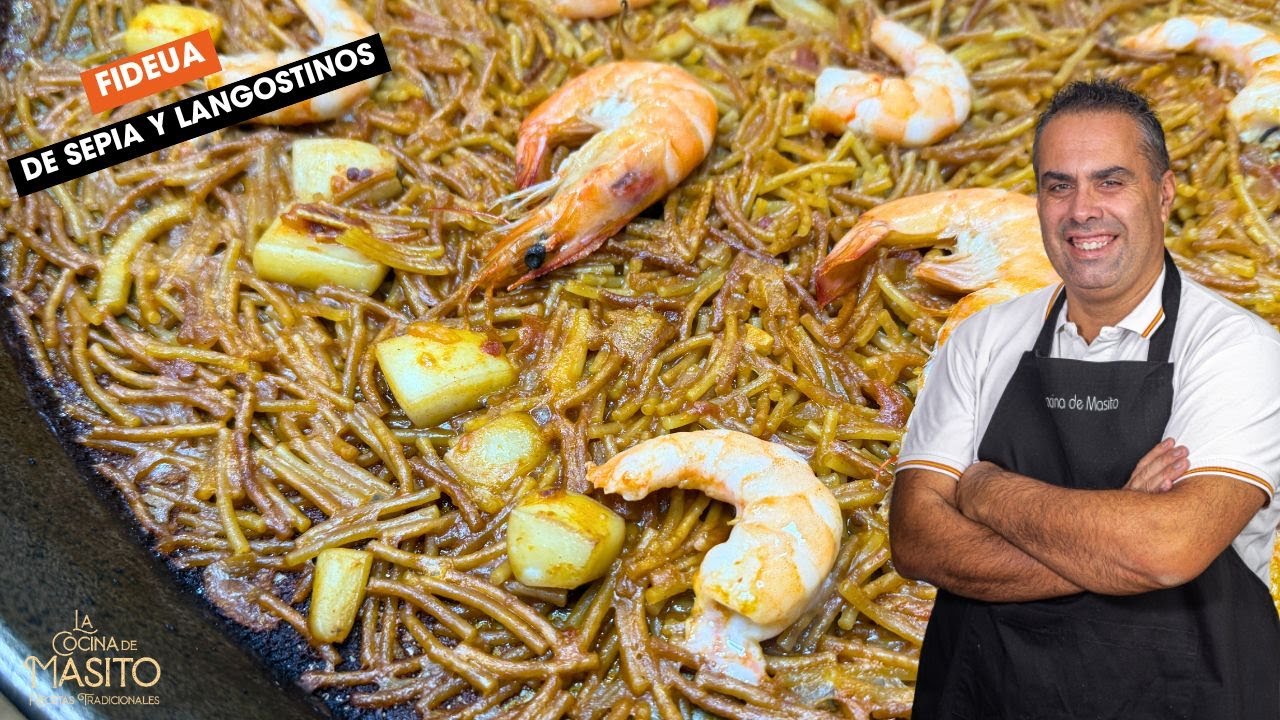 Fideua de sepia y langostinos Receta tradicional marinera