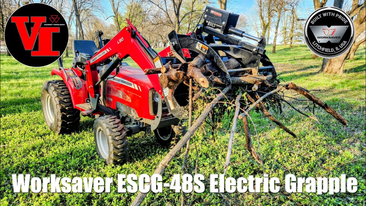 Электрический грейфер Worksaver ESCG 48S на тракторе Massey Ferguson 1526 с погрузчиком L90