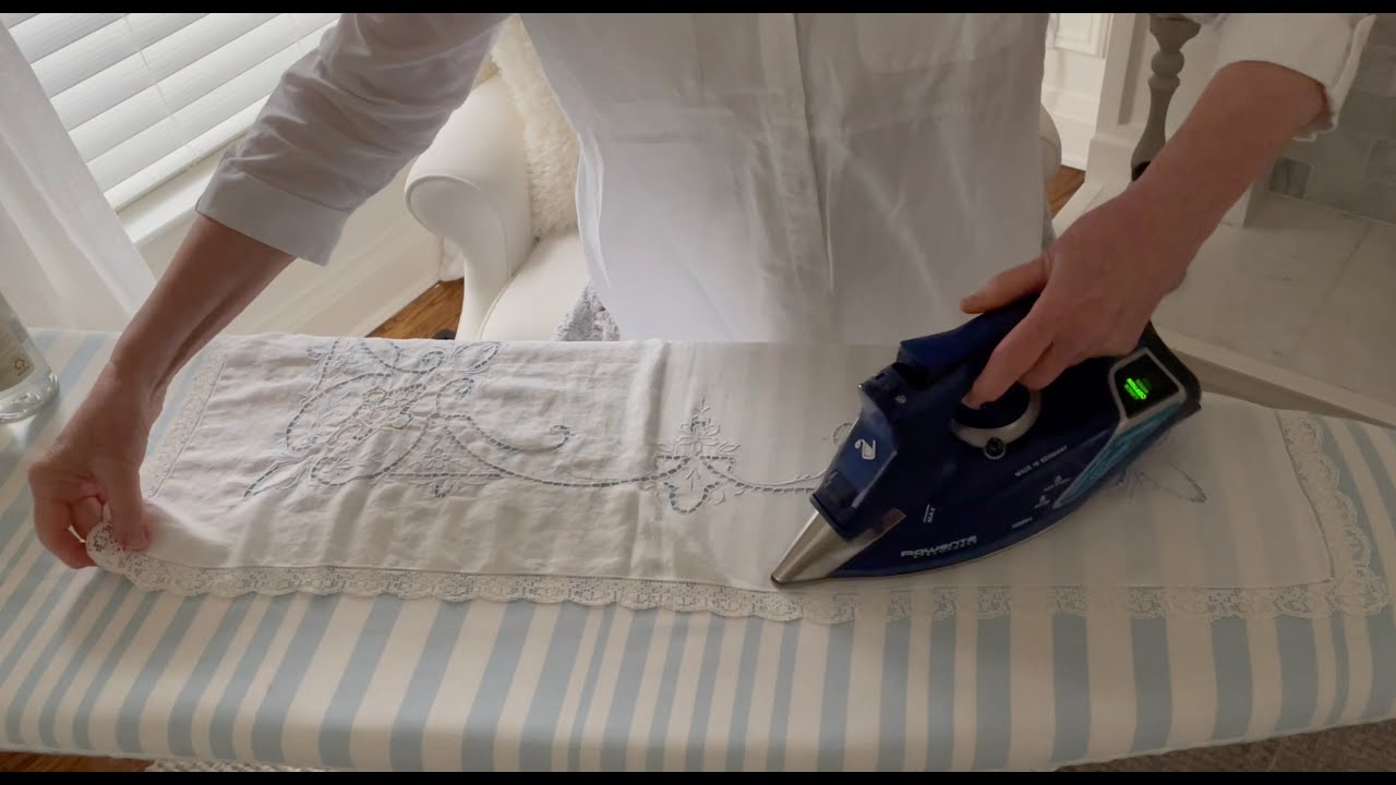 Ironing Vintage Linens ASMR ~ New Year's Cleaning ~ Fabric, Spray, and Lint Roller Sounds