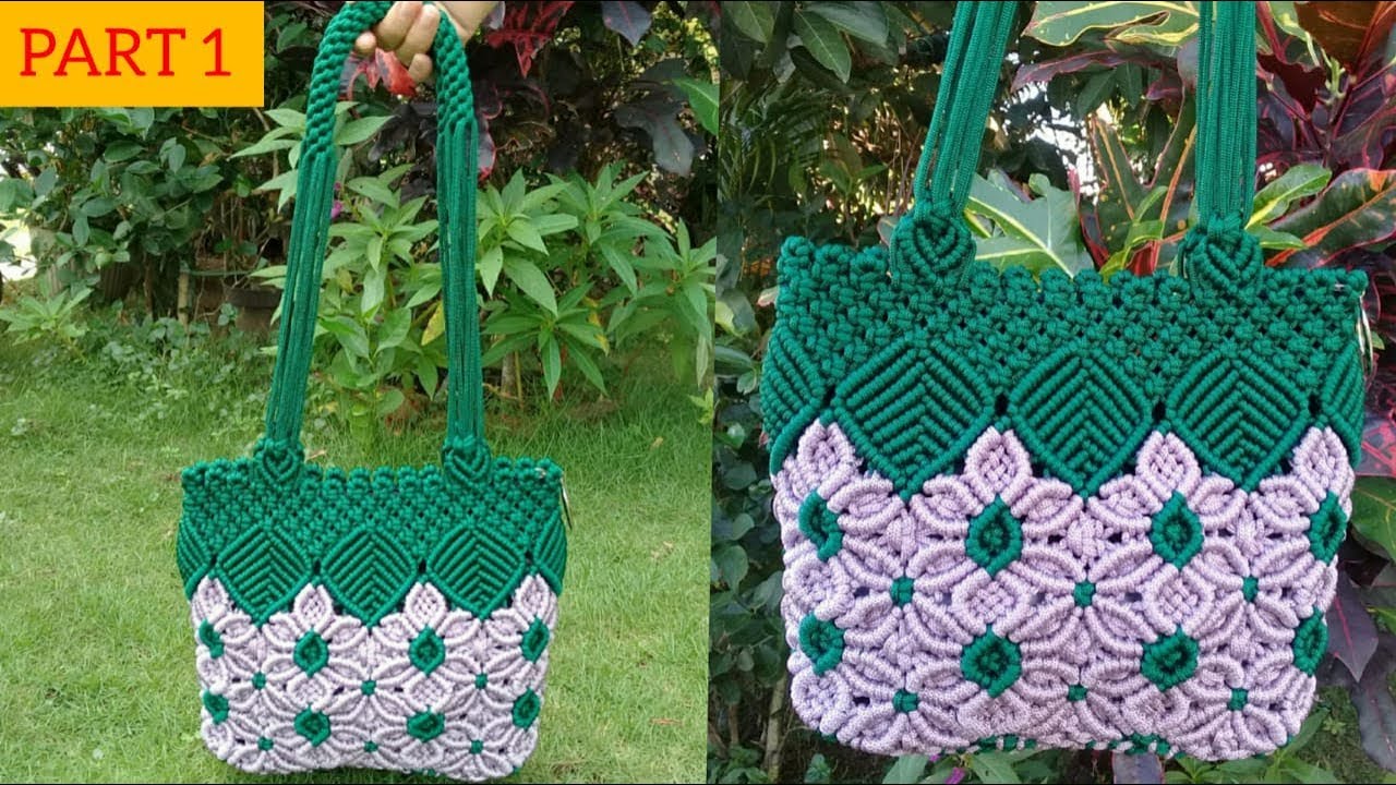 macrame flowers and leafs bag new design Part 1. [ENG SUB]