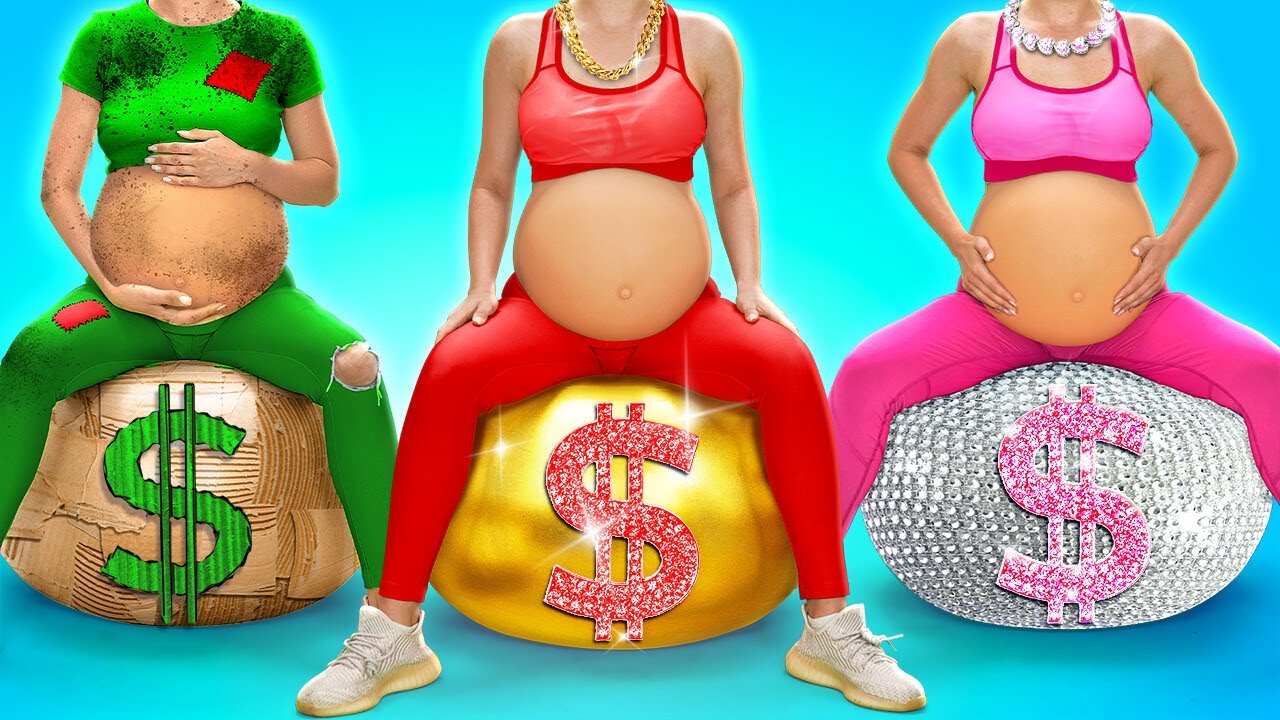 GRÁVIDA RICA X SEM GRANA X MEGARRICA || Truques Caros vs. Baratos para Futuras Mamães, por 123 GO!