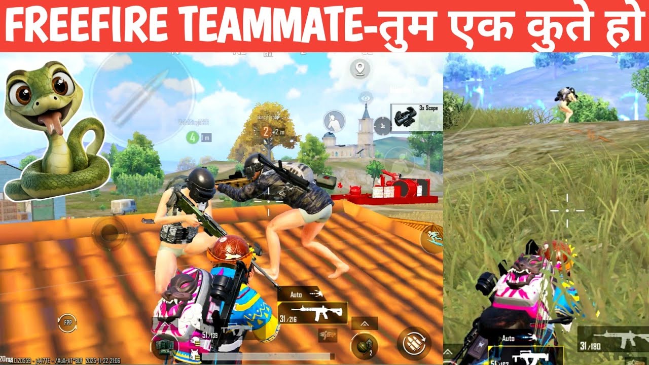 FF TEAMMATE-3 🐍SNAKE CAMPER TROLLING😁😁 BGMI COMEDY video online gameplay MOMENTS CARTOON FREAK #bgmi