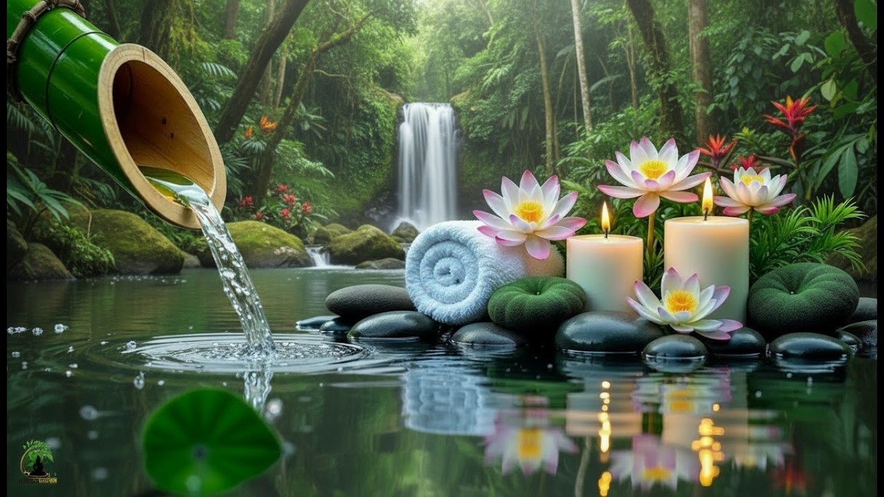 Soothing Spa Piano Music 🌿 Relaxing Sleep Music & Nature Sounds, Bamboo Fountain Calm Deep Relaxatio