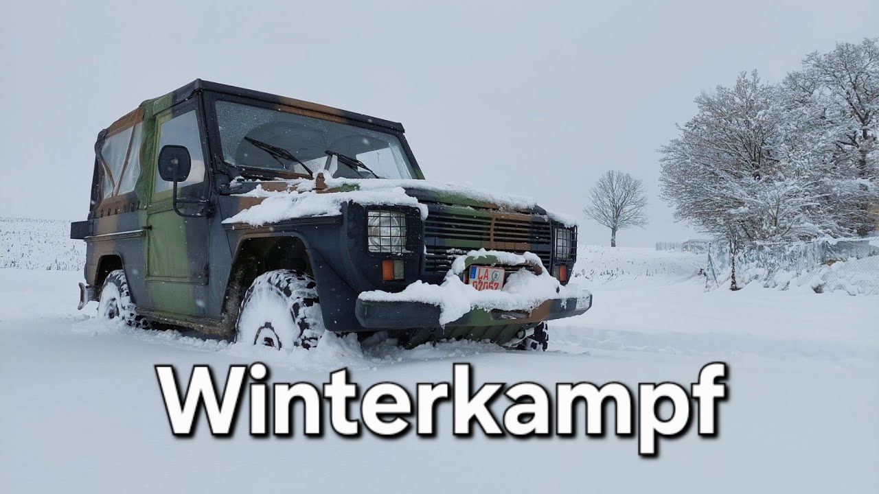 Winterspaß mit Militärfahrzeug, Army Jeep in the Winter, Mercedes G Mercedes G-Wagon Peugeot P4 VLTT