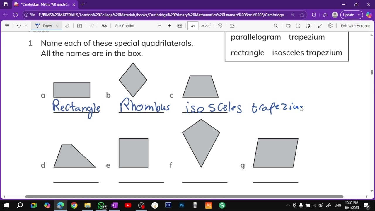 5.1  Quadrilaterals - Cambridge Primary Mathematics Workbook 6 | شرح