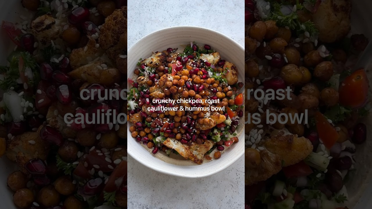 Crunchy Chickpea, roast cauliflower & hummus nourish bowl