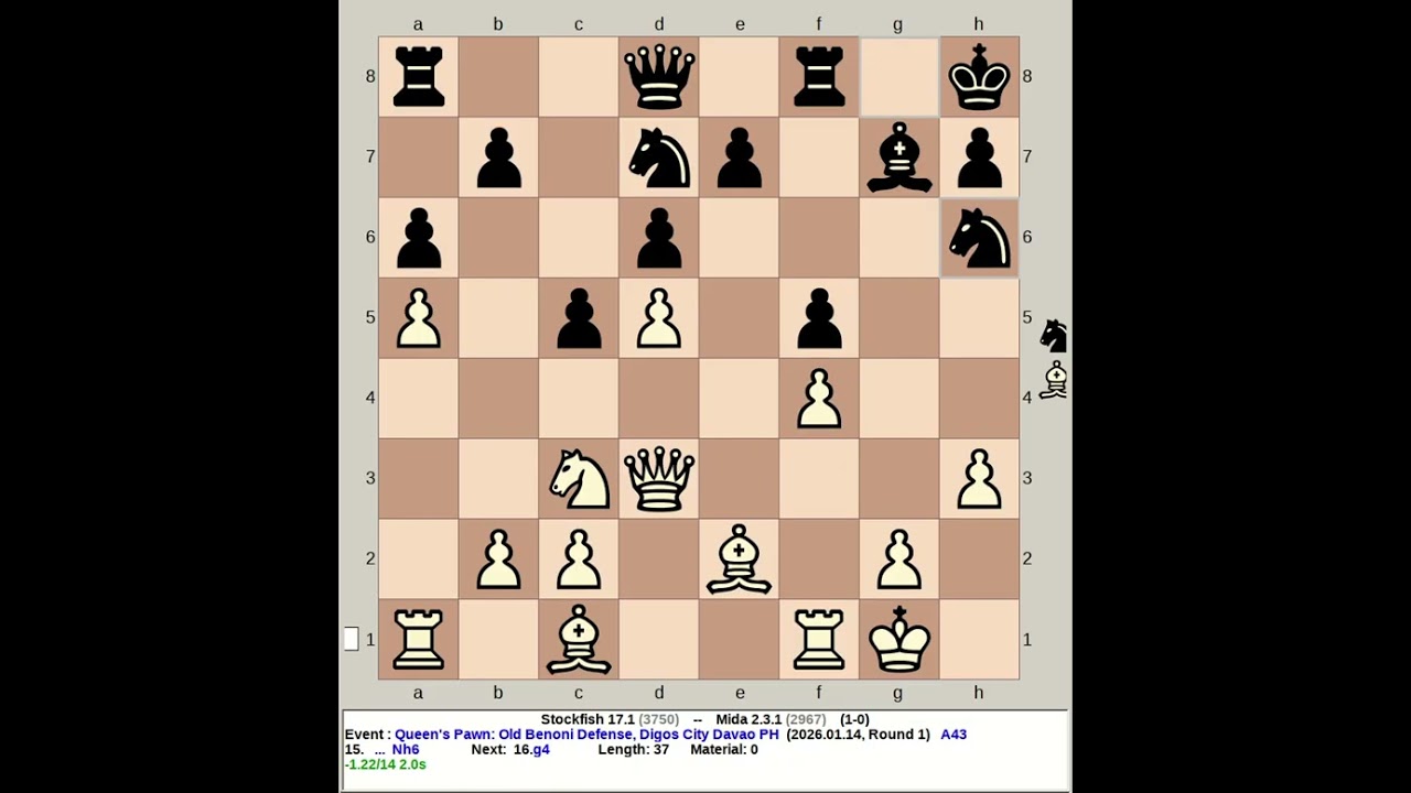 Stockfish 17.1 vs Mida 2.3.1 | Queen's Pawn: Old Benoni Defense #chess