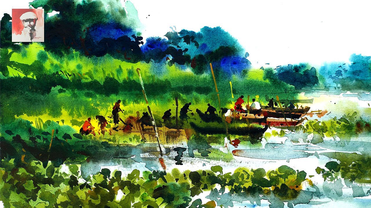 How to Paint A River Watercolor Painting | Easy Landscape Watercolor Painting |  by Shahanoor Mamun