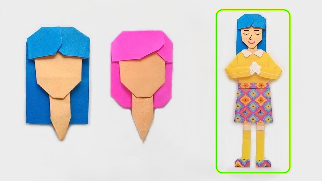 Origami girl long / short hair พับกระดาษสาวน้อย ผมสั้น ผมยาว