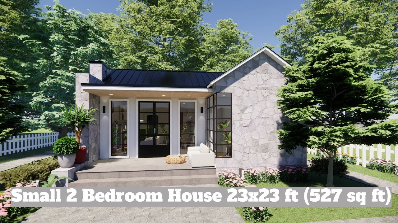 Small 2 Bedroom House 23x23 ft (527 sq ft) | Compact 7x7m Modern Cottage Design