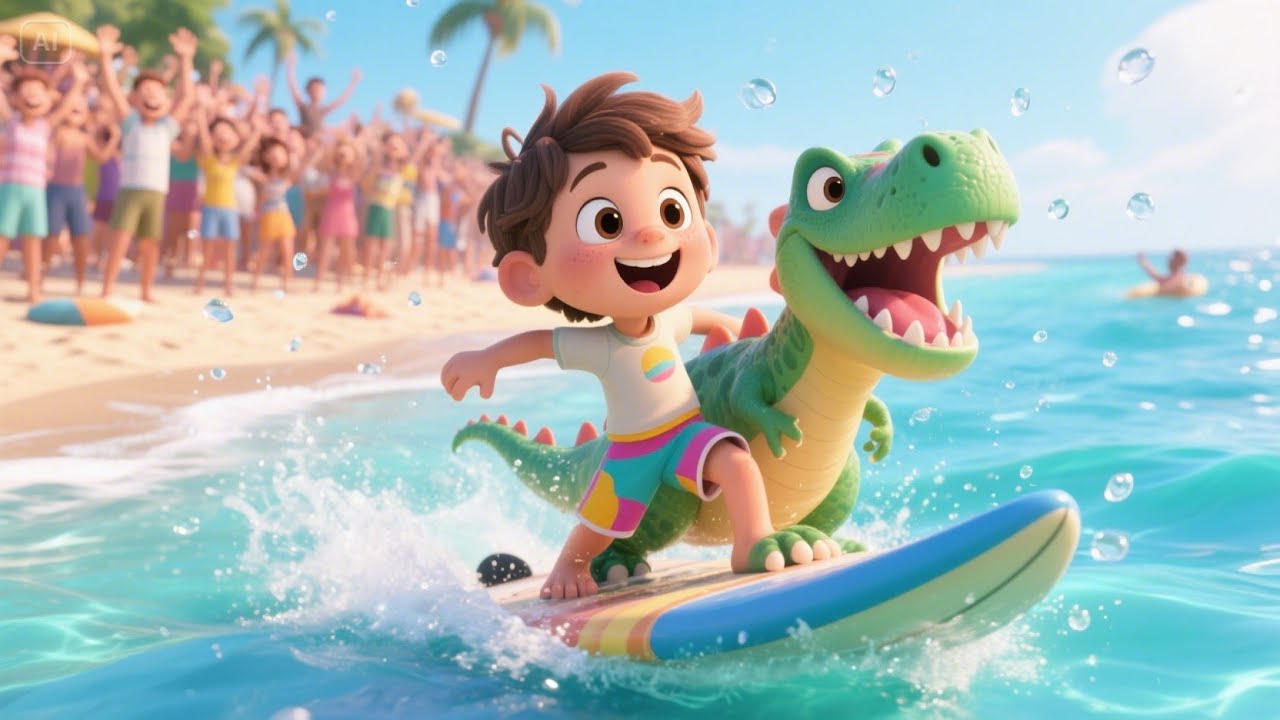 Friendly Dinosaur at the Beach | Fun Dino Song for Kids | Playful Preschool Rhyme