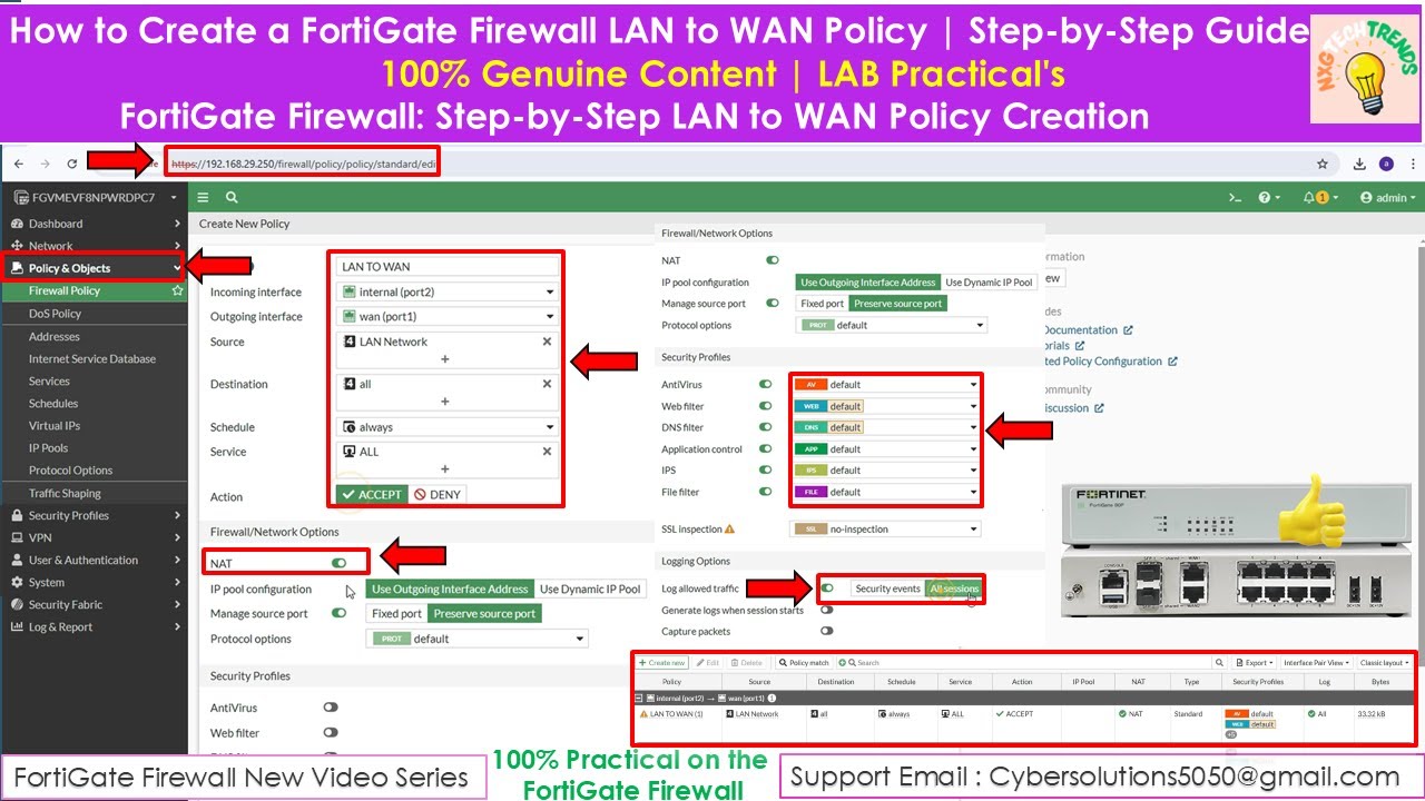 FortiGate Firewall : How to Create LAN to WAN Policy | Step-by-Step Guide | English | FortiGate 2024