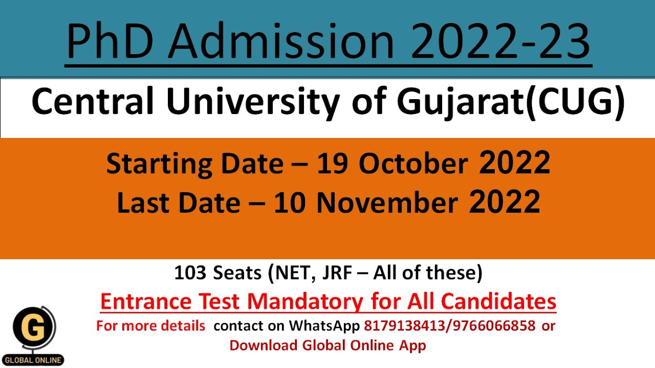 Central University Of Gujarat PhD Application Form 2022| New PhD Admission|Imp Dates and Updates