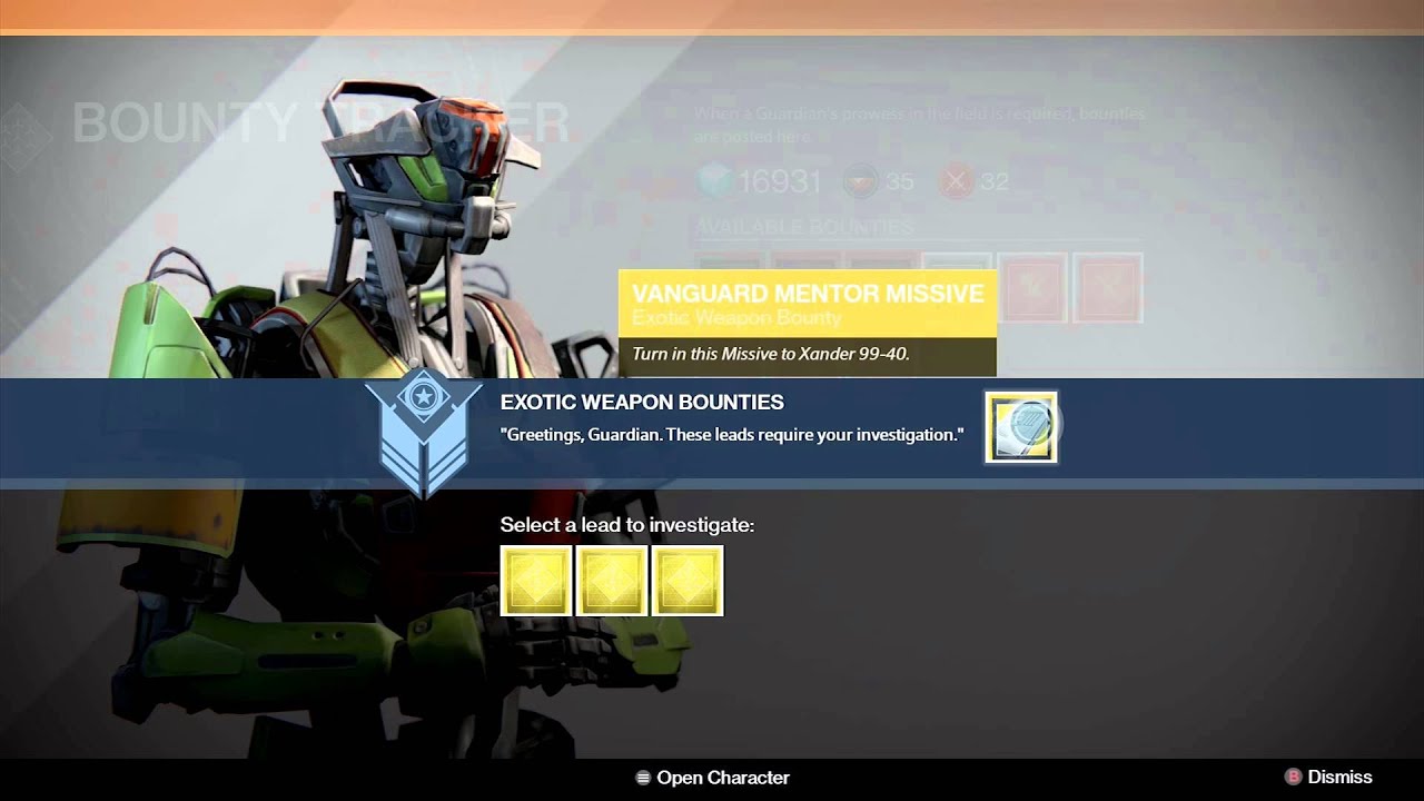 Destiny's Exotic Weapon Bounty