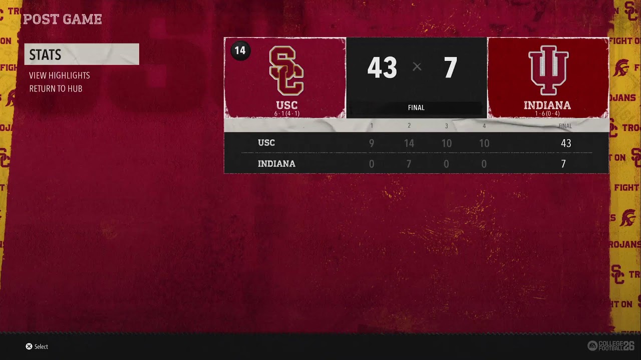CFB26 P4 Elite Sim League USC Trojans at Indiana Hoosiers