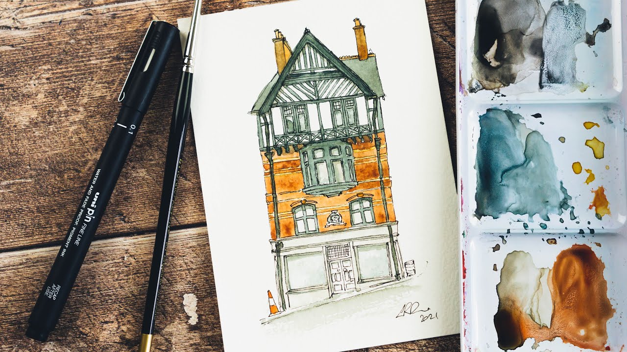 Line and Wash | Painting a Half-Timbered Building in Stirling, Scotland
