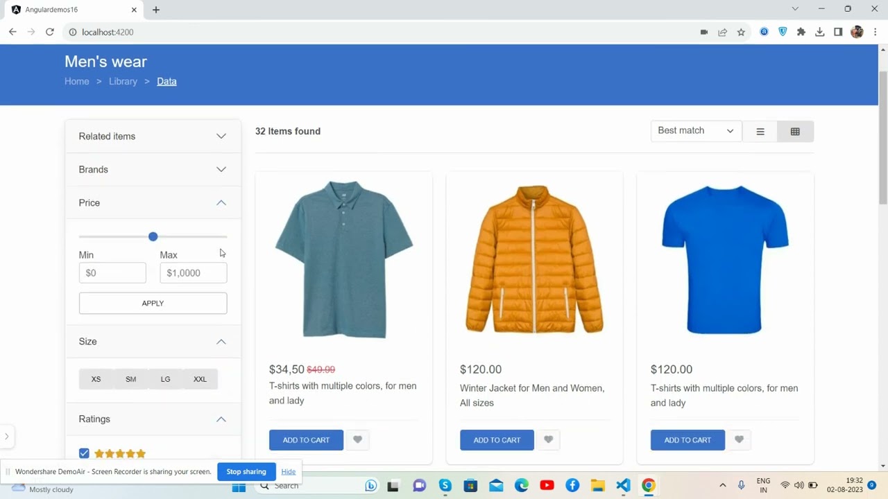 Angular 16 Free Responsive Ecommerce Website Shop Page Template Grid View Working Demo