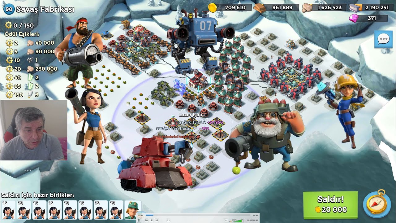 Savaş Fabrikası 4 Farklı Saldırı zooka ağır silahlı meşale lazerci meka topcu Boom Beach Türkçe
