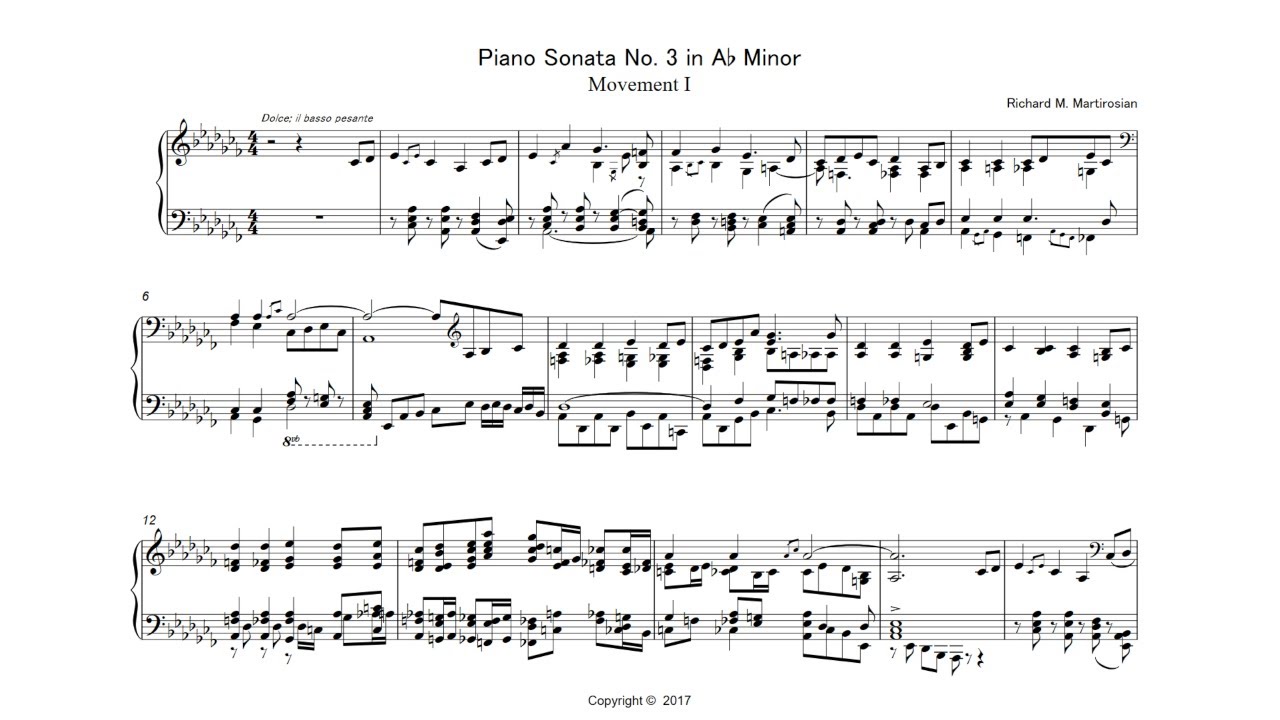 Piano Sonata No. 3 in A♭ Minor “The Esoteric” — Movement I (Dolce; il basso pesante)