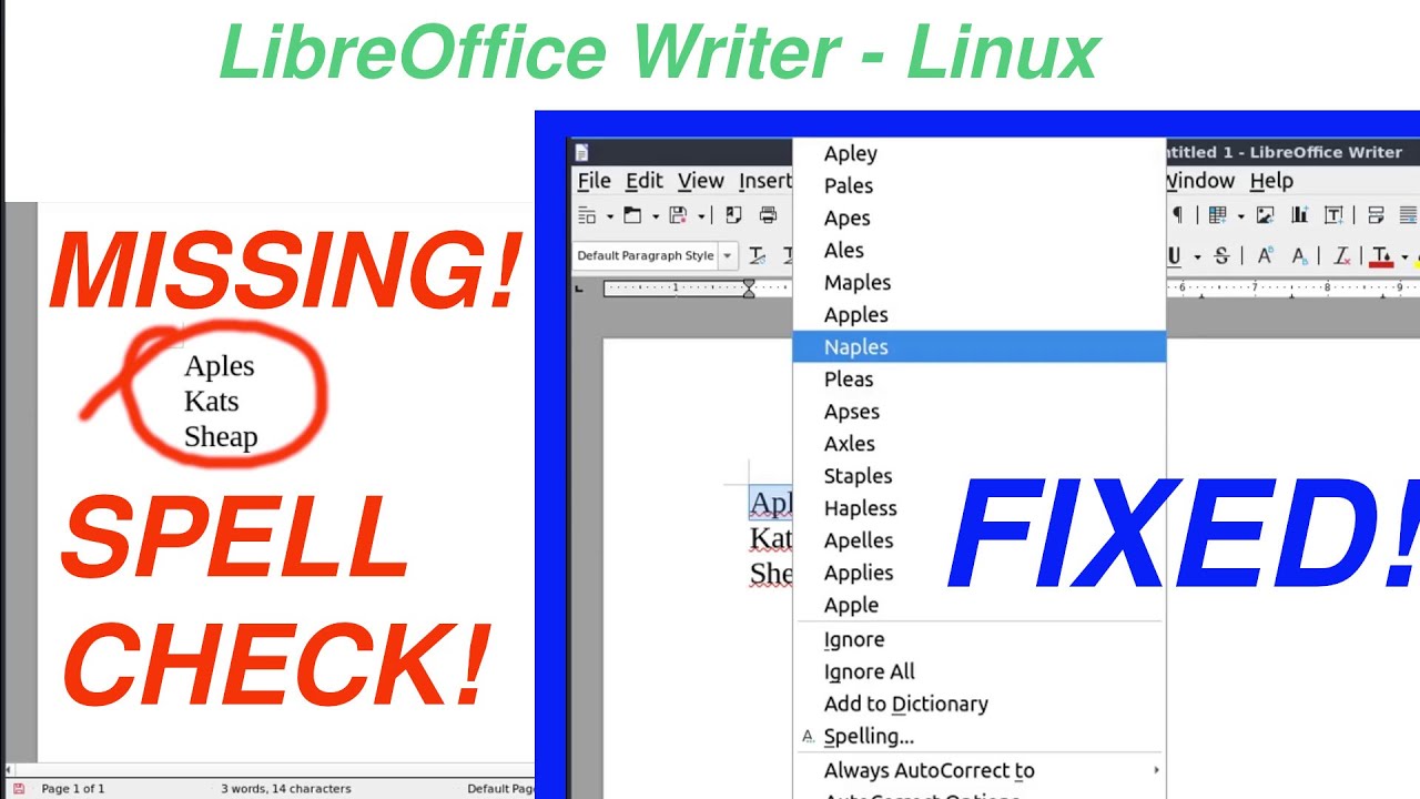 SPELL CHECK FIX - LibreOffice Writer - Linux