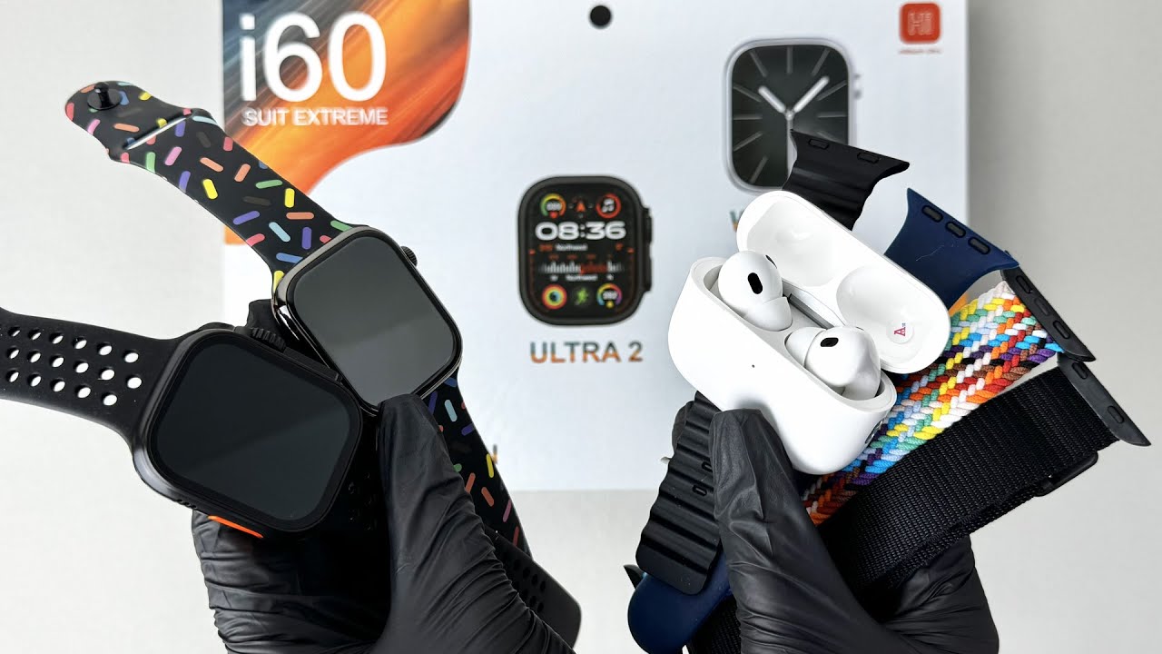Мега Комплект i60 - Watch Ultra 2 / Smart Watch 9 / Air Pro 2 / 7 ремінців / 2 чохла - розпаковка