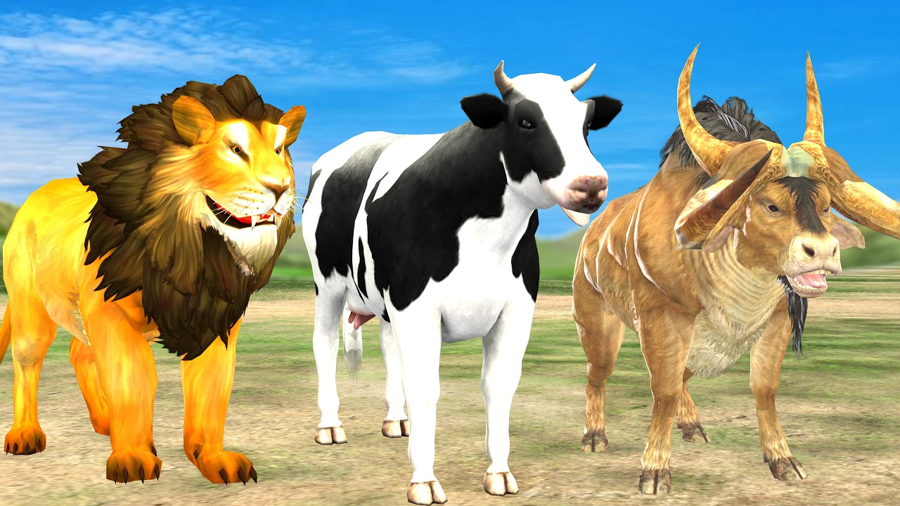 #Giant Lion Tiger Fight Big Bull Elephant Vs Tiger Wolf Vs Dinosaur T-Rex Vs Woolly Mammoth Save Cow