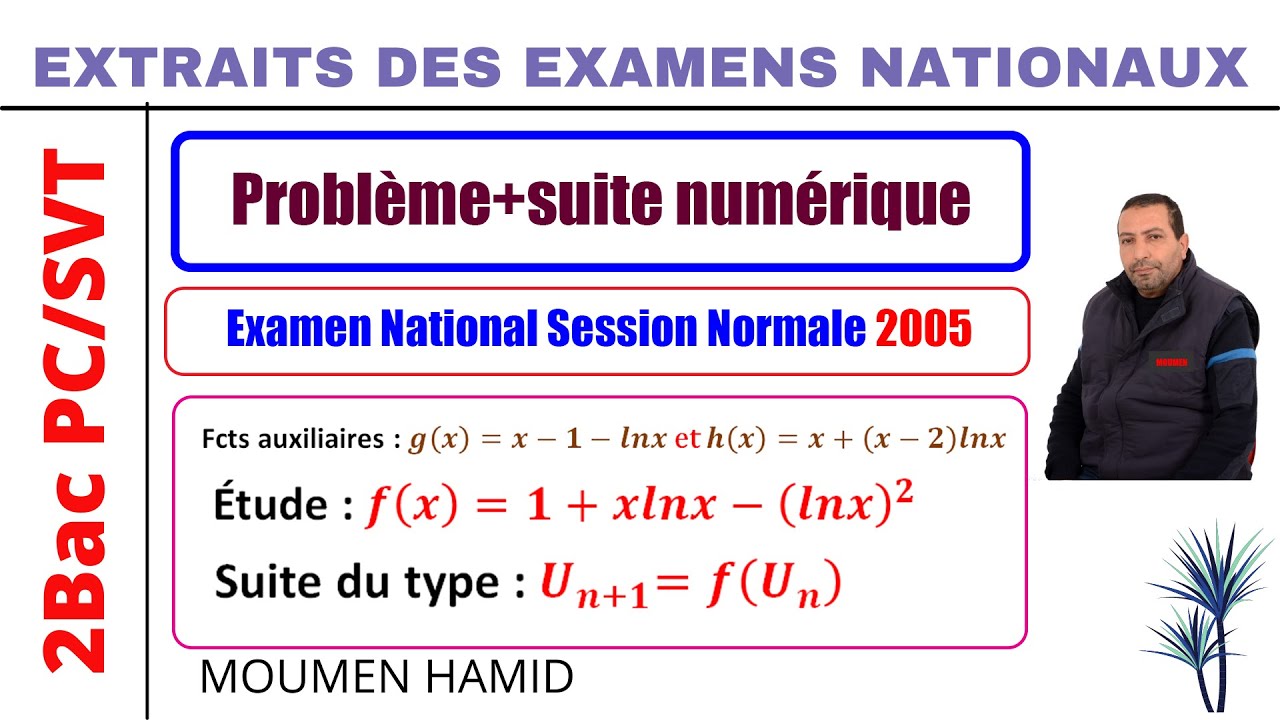 Examen national Session normale 2005||Etude de fonction avec suite numérique||2PCetSVT