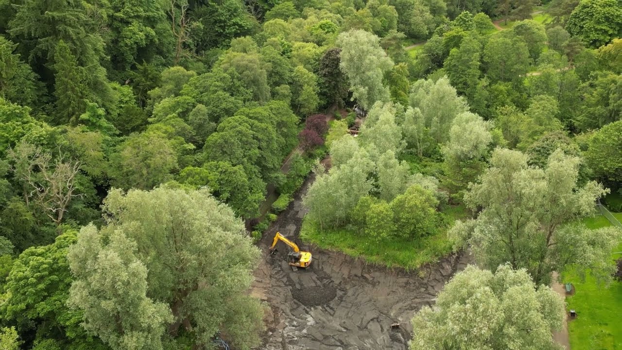 4K Riverside park pond, Glenrothes, update, Dredging on 12.07.24