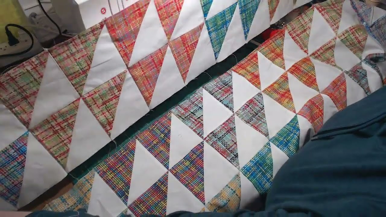 Half Square Triangle Quilt Top - Sewing Blocks into Rows - Joining Rows - Adding a Border