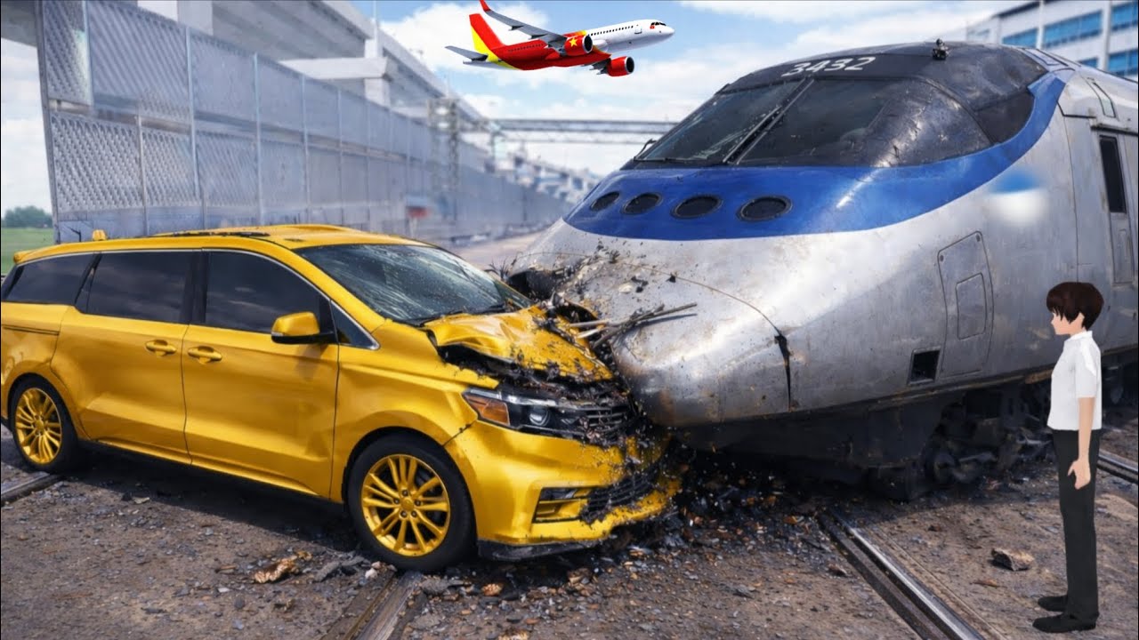 3D Driving Class Extreme Train vs Golden Car Crash 😱 | Realistic Accident Gameplay | GaMiNg WiTh CaR