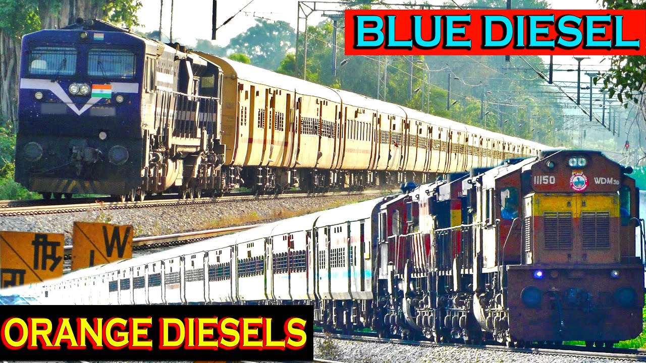 ORANGE DOUBLE DIESELS and BLUE POLICE BUS EMD | SPECIAL Train, VISHWAMANAVA Exp. | Indian Railways