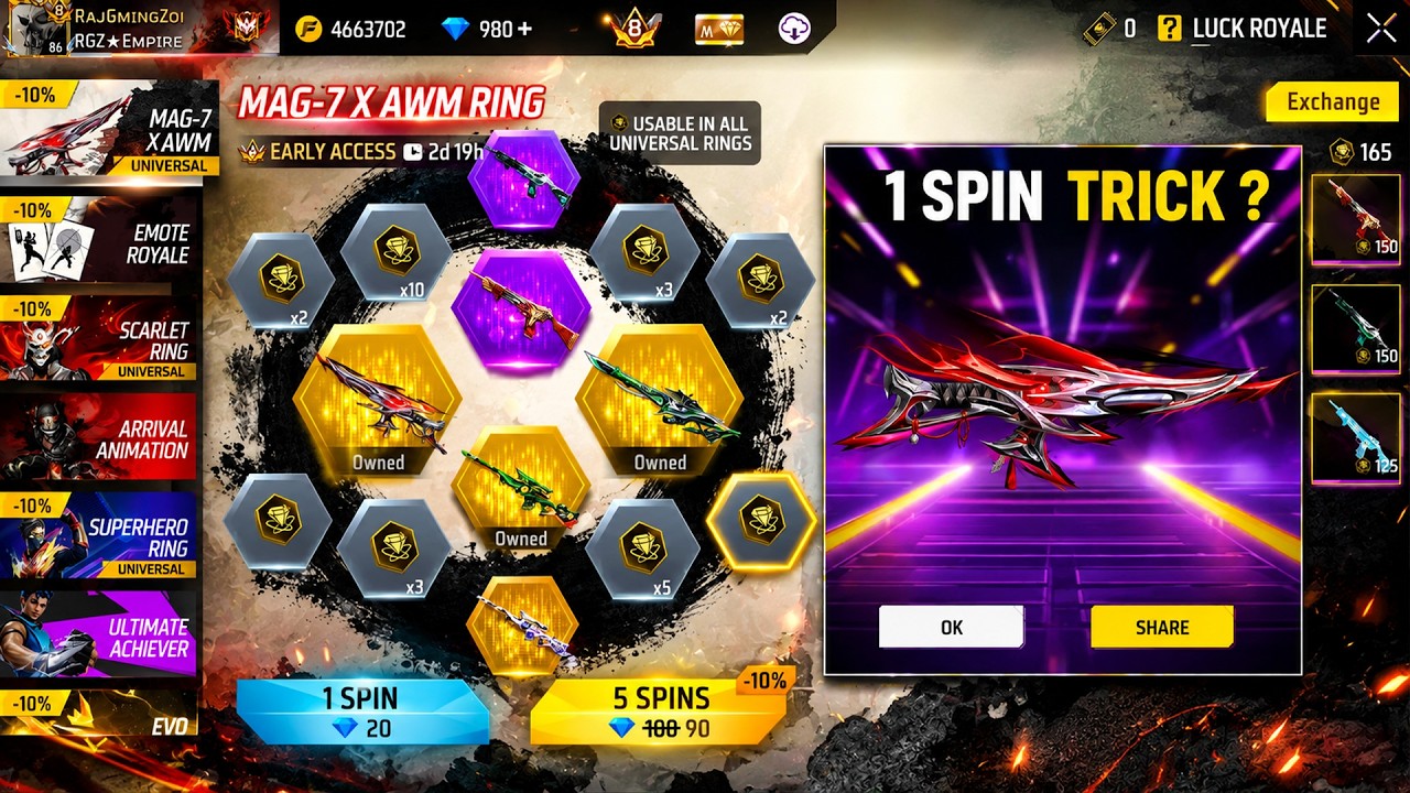 MAG 7 X AWM Ring 1 Spin Trick 😱 | New Ring Event Free Fire | FF New Event Today