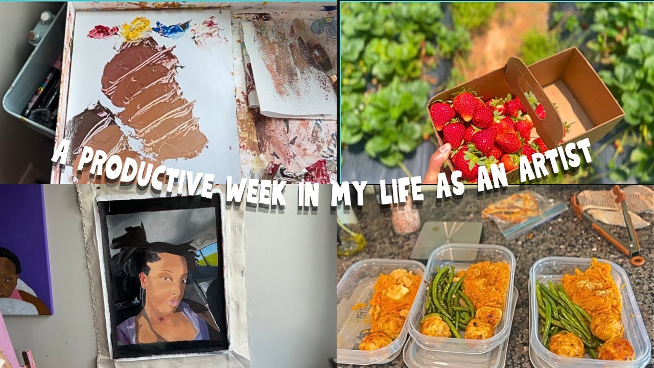 i finished my self portrait 🎨 | strawberry picking & meal prepping vlog 🍓